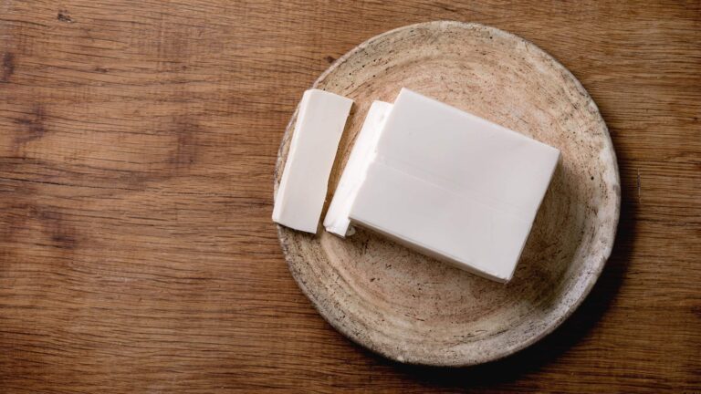 A block of tofu which is used as a vegan egg substitute
