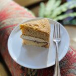 A slice of gluten free vegan victoria sponge cake