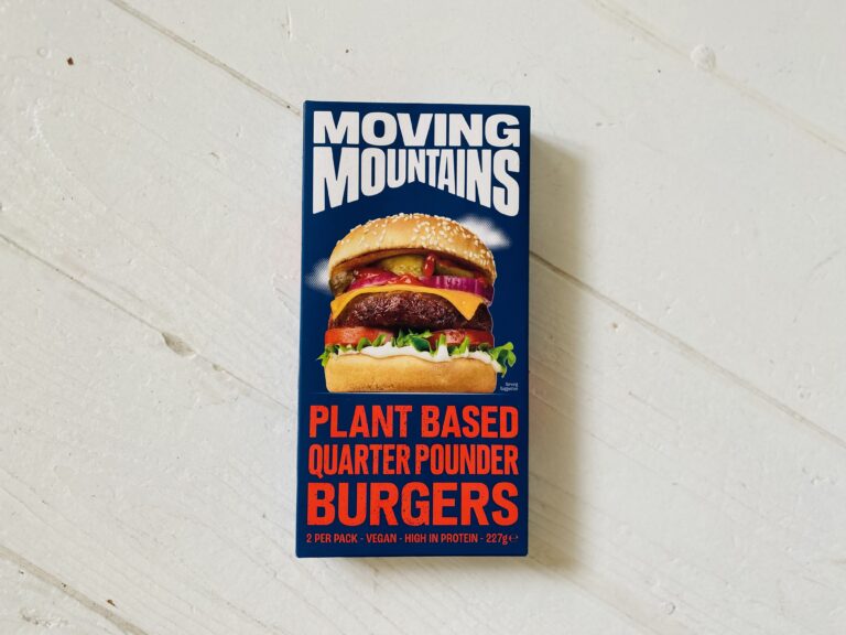 Moving mountains vegan burgers in cardboard packaging