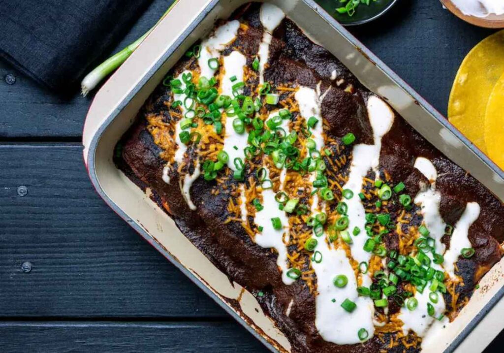 A dish of vegan enchilladas from Wicked Kitchen - One of the best vegan ready meals in the UK