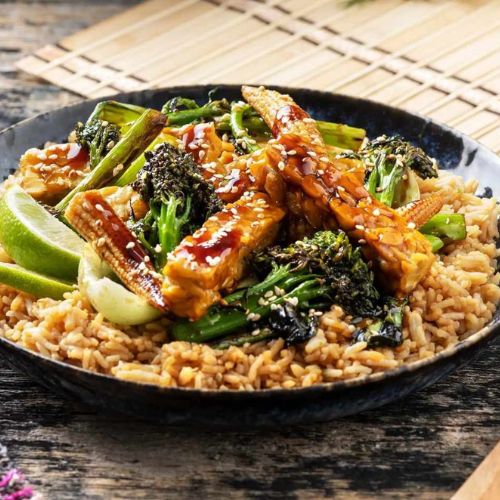 A bowl of tempeh and rice from Green Chef - one of the best vegan recipe boxes in the UK