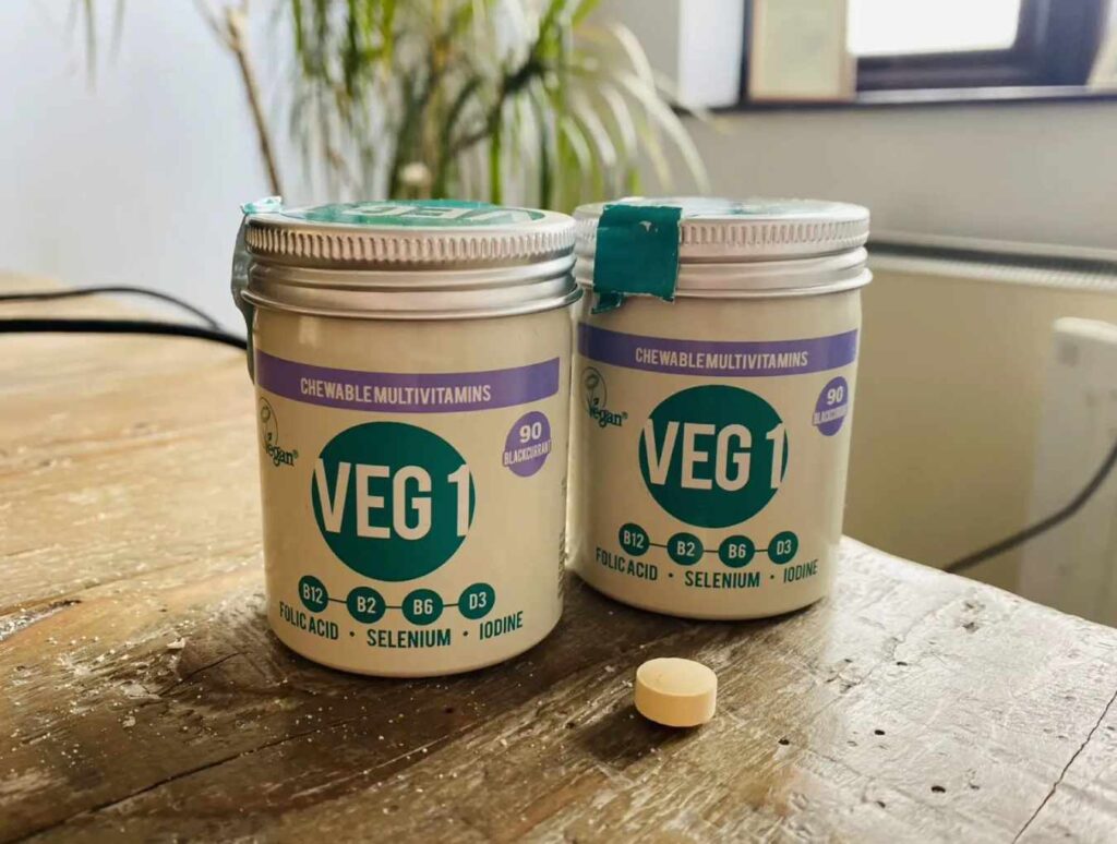Two tins of Veg1 multivitamins from the vegan society - one of the best vegan multivitamins