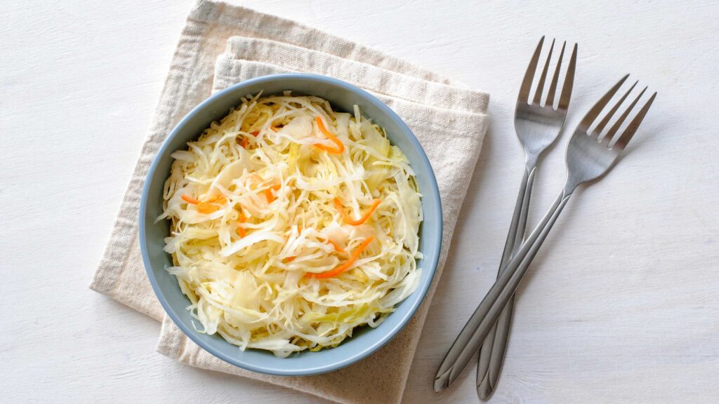 A bowl of sauerkraut one of the best vegan probiotic foods