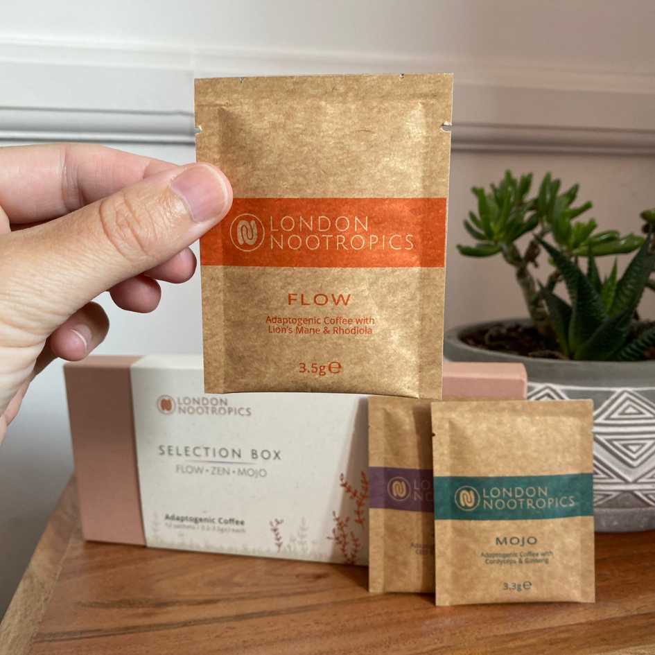 A sachet of Lion's Mane supplement coffee from London Nootropics