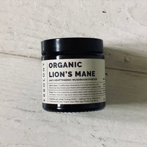 A jar of organic lion's mane powder from Erbology one of the best lion's mane supplements