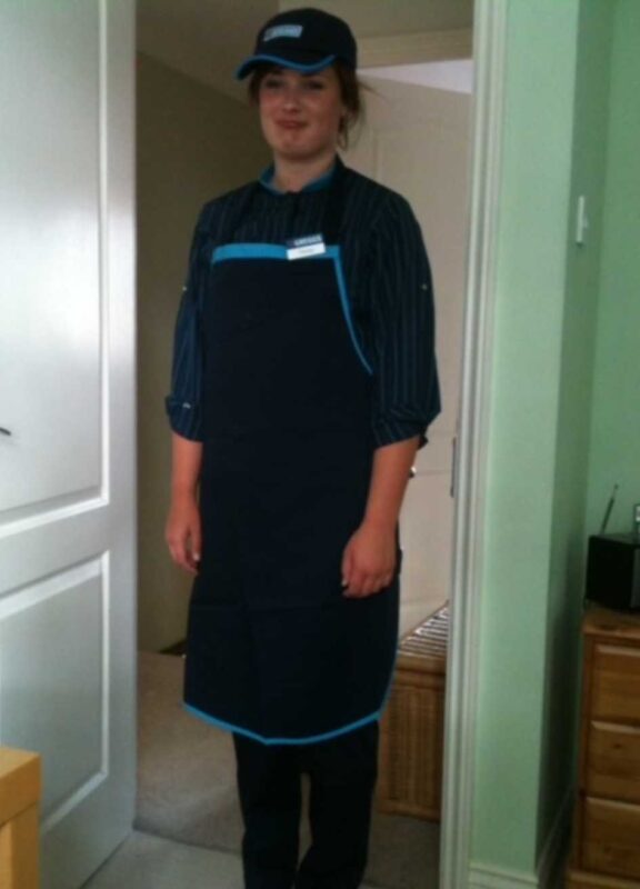 Lucy Johnson the founder of Edible Ethics in her Greggs uniform